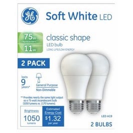LED Light Bulbs, Soft White, 1,050 Lumens, 11-Watts, 2-Pk.