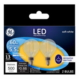 LED Light Bulbs, Soft White, Clear, Candelabra Base, 2700 Lumens, 5.5-Watts, 2-Pk.