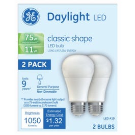 LED Light Bulbs, Daylight, 1050 Lumens, 11-Watts, 2-Pk.