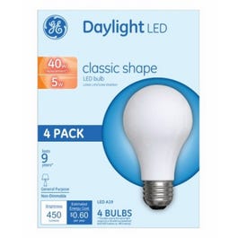 LED Light Bulbs, Daylight, Classic Shape, 450 Lumens, 5-Watts, 4-Pk.