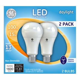 LED Light Bulbs, Daylight, Non-Dimmable, 1600 Lumens, 15-Watts, 2-Pk.