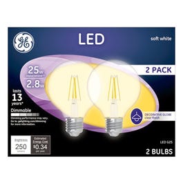 Decorative Globe LED Light Bulbs, Soft White, Clear, 250 Lumens, 2.8-Watts, 2-Pk.