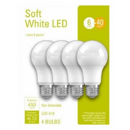 LED Light Bulbs, A19, Soft White, 450 Lumens, 6-Watts, 4-Pk.