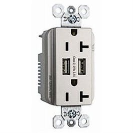 Combo USB Charger With Duplex Receptacle, Nickel, 15-Amp