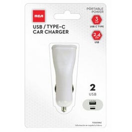 Dual Port Car Charger, Type C, White, 3.4-Amp