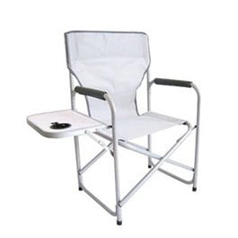 Directors Chair With Side Table, Gray Aluminum Frame & Fabric
