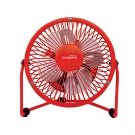 High-Velocity Personal Fan, USB/110-Volt, Red, 4-In.