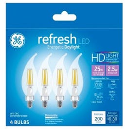 LED Chandelier Light Bulbs, Candle Shape, Clear DayChandelier Light, 200 Lumens, 2.5-Watts, 4-Pk.