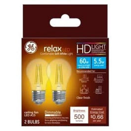 LED Ceiling Fan Light Bulbs, A15, Soft White, 500 Lumens, 5.5-Watts, 2-Pk.