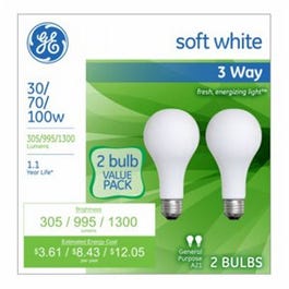 3-Way Light Bulbs, Frosted Soft White, 30/70/100-Watts, 2-Pk.
