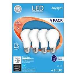 LED Light Bulbs, Frosted Daylight, 5-Watts, 450 Lumens, 4-Pk.