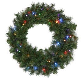 Christmas Wreath, 50 Multi-Color LED Lights, 24-In.