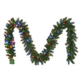 Christmas Garland, 100 Multi-Color LED Lights, 10-In. x 9-Ft.