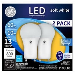LED Bulb, A19, 800 Lumens, 10-Watt, 2-Pk.