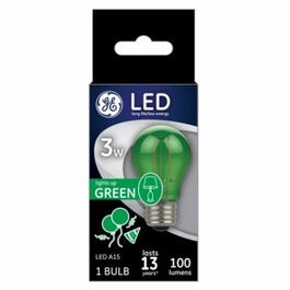 LED Party Light Bulb, A15, Green, Soft White, 100 Lumens, 3-Watt