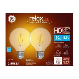 LED Relax Globe Light Bulbs, Clear Soft White, 500 Lumens, 5.5-Watts, 2-Pk.