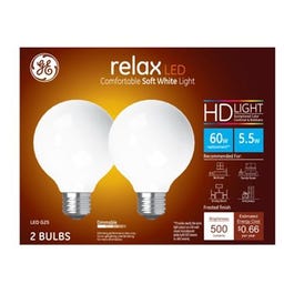LED Relax Globe Light Bulbs, Soft White, 500 Lumens, 5.5-Watts, 2-Pk.