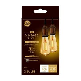 LED Vintage Light Bulb, ST19, Warm White, Amber Bulb, 400 Lumens, 5.5-Watt, 2-Pk.