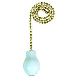 Ceiling Fan Pull Chain, Brass With White Wooden Knob, 12-In.