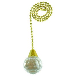 Lamp Pull Chain, Brass With Acrylic Sphere, 12-In.