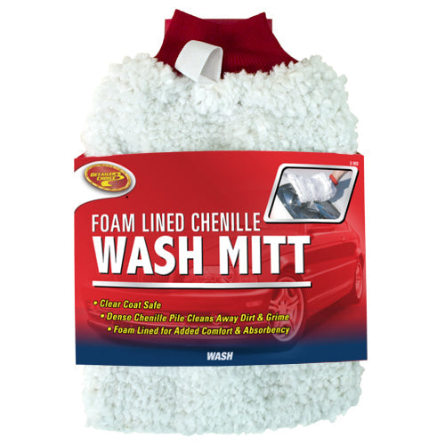 Detailer's Choice® Deluxe Foam Lined Chenille Wash Mitt, White