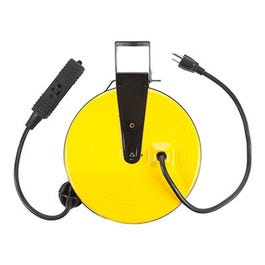 Metal Cord Reel, Retractable, 3 Outlets, 10-Amp, 30-Ft.