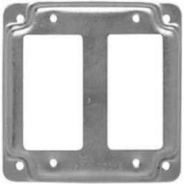 GFI Receptacle Box Cover, Double, Flat Corner Square, Exposed, Steel, 4-In.