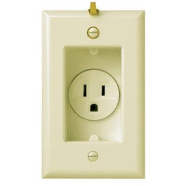 Clock Hanger Receptacle With Smooth Wall Plate, Ivory, 15-Amp, 125-Volt