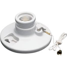 Porcelain Medium-Base Pull-Chain Lampholder, 250-Watt, 250-Volt