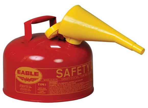 Eagle 2 Gallon Steel Safety Can for Flammables, Type I, Flame Arrester, Funnel, Red - UI20FS