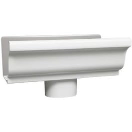 End Piece With Drop, For 5-In. Gutter, White Aluminum, 5-In.