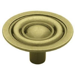 Cabinet Knob, Target Round, Antique Brass, 1-5/16-In.