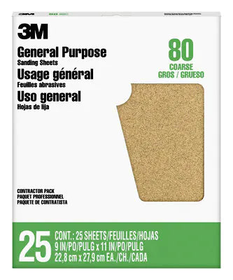 3M™ Aluminum Oxide Sandpaper 99405NA-M, 9 in x 11 in, 80 grit