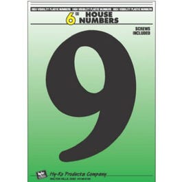 Address Numbers, "9", Black Plastic, Screw-In., 6-In.