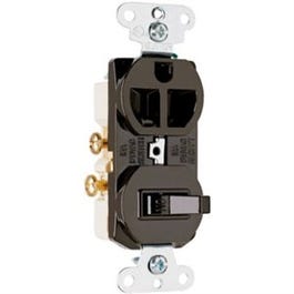 Combo Switch & Outlet, 2-Pole, 3-Wire Grounding, Brown, 15-Amp, 125-Volt