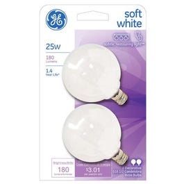 Globe Light Bulbs, White, 2-Pk., 25-Watts