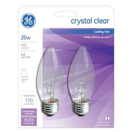 Ceiling Fan Light Bulbs, Clear Torpedo, 25-Watts, 2-Pk.