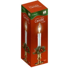 Christmas Candle, Battery-Operated, Clear Flame, White/Brass, 9-In.