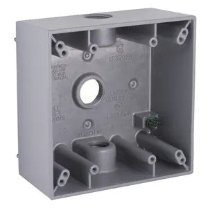 Hubbell Bell 2-Gang Weatherproof Box, Three 1/2 in. Threaded Outlets, Gray