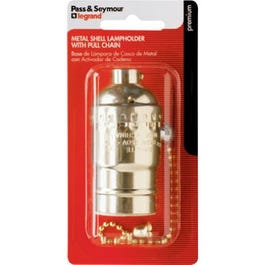 Electrolier Metal Shell Light Socket, Pull Chain, Brass Finish, 660-Watt, 250-Volt