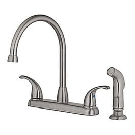High Arc Kitchen Faucet, With Spray, 2 Lever Handle, Brushed Nickel Finish