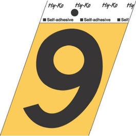 Address Numbers, "9", Angle-Cut, Black & Gold Adhesive, 3.5-In.