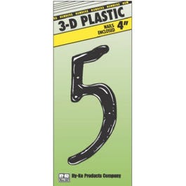 Address Numbers, "5", Black Plastic, Nail-In, 4-In.