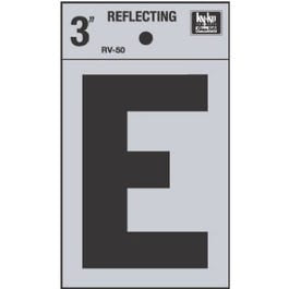 Address Letters, "E", Reflective Black/Silver Vinyl, Adhesive, 3-In.