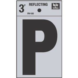 Address Letters, "P", Reflective Black/Silver Vinyl, Adhesive, 3-In.