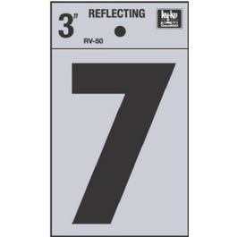 Address Number "7", Reflective Black Vinyl, 3-In.