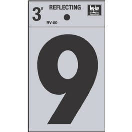 Address Number "9", Reflective Black Vinyl, 3-In.