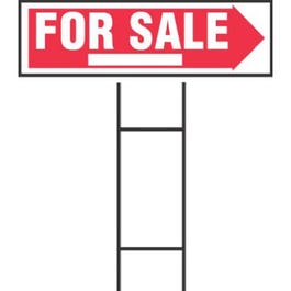 "For Sale" Sign, Red & White Plastic With H-Bracket, 10 x 24-In.