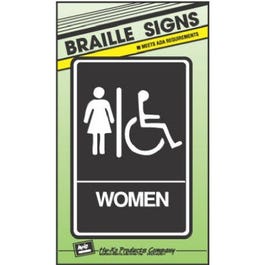 "Women/Handicapped Restroom" Sign, Braille, 6 x 9-In.