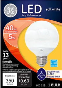 5W G25 Med LED Frosted Globe 40W Eq